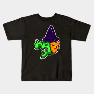 Halloween Green Witch Cartoon Wart Kids T-Shirt